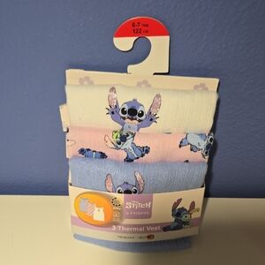 Disney PRIMARX Girls 3-Pack Stitch Thermal Vests - Blue, Pink, Cream NWT SZ 6 7